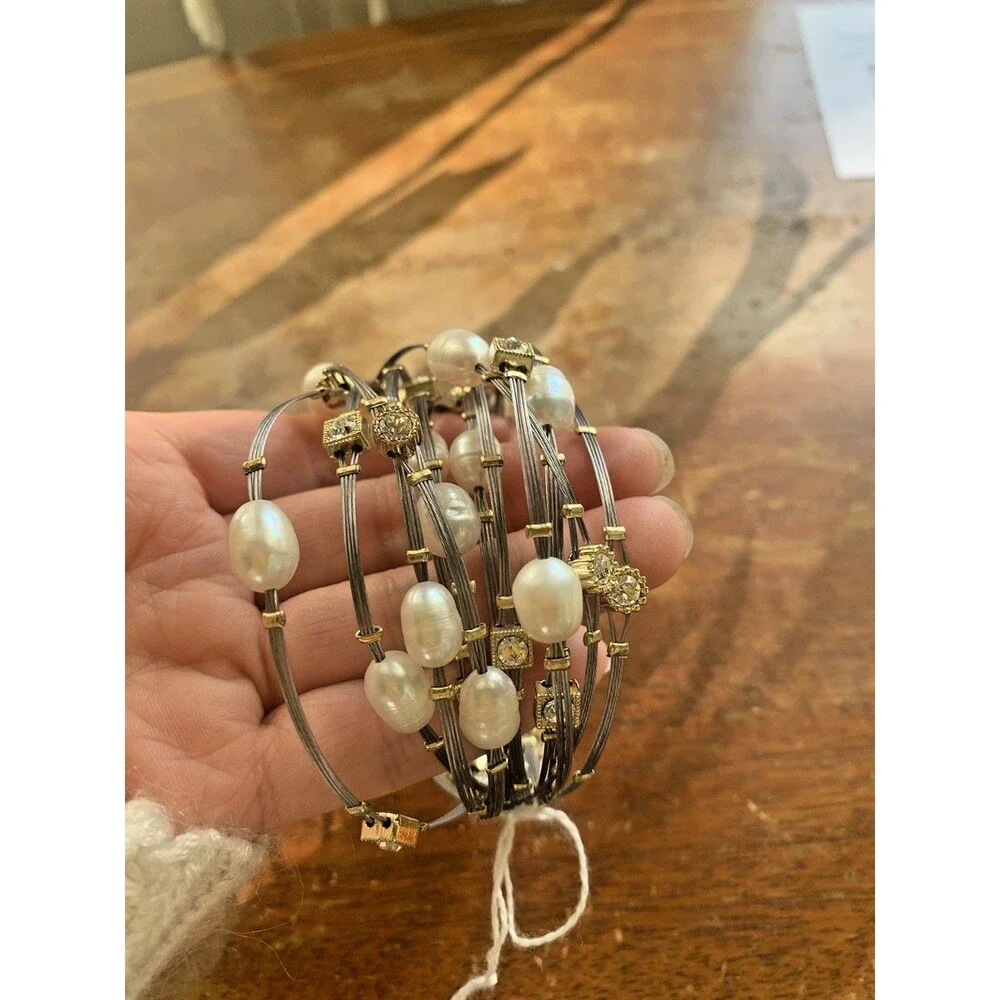 Vintage Glass Pearl Bead Bracelets – 12 Strand Set, Silver Tone, MCM / 80s